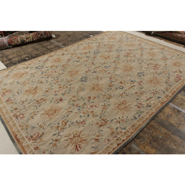 Traditional Rug & Kilim’s French Aubusson Style Flat Weave, Beige/Brown, Floral Pattern For Sale - Image 3 of 7