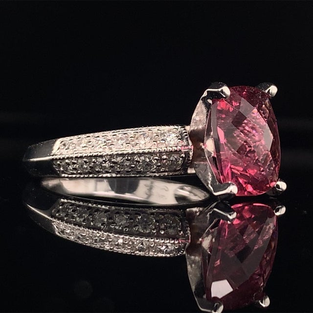 2010s Diamond Tourmaline Rubellite Ring 6.75 14k Gold 4.10 TCW Women Certified For Sale - Image 5 of 16