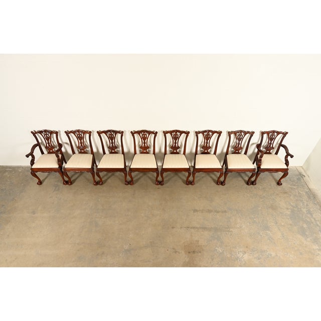 1980s Baker Furniture Style Chippendale Carved Mahogany Dining Chairs, Set of Eight For Sale - Image 5 of 16