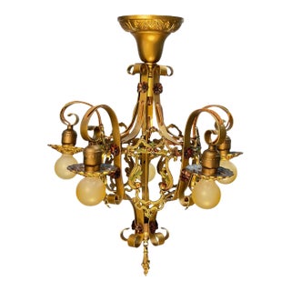 1920s Shorter Ceiling 5 Light Aztec Gold With Original Finish #2606 For Sale