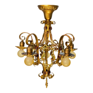 1920s Shorter Ceiling 5 Light Aztec Gold With Original Finish #2606