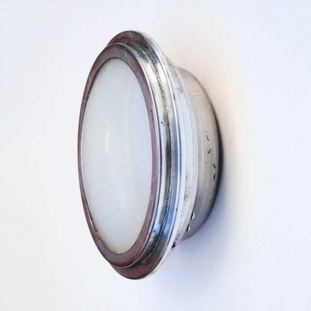 Industrial Small Porthole Wall Light with Opaline Glass, 1960s For Sale - Image 3 of 5