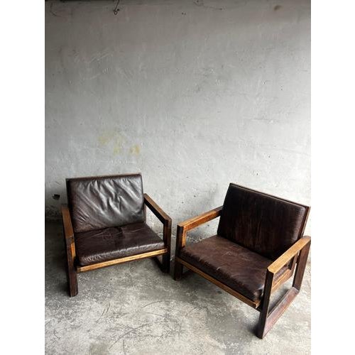 Brown Vintage Lounge Chairs with Leather Cushions, 1970s, Set of 2 For Sale - Image 8 of 8