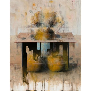 Still Life in Transit by Matthew Saba | Oil on panel Abstract composition of shapes on a table. For Sale