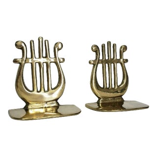Vintage 1990s Brass Harp Bookends - a Pair For Sale