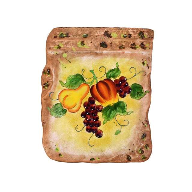 Stunning unique large terracotta plaque embellished with hand painted fruits and vegies. It has unique irregular and...