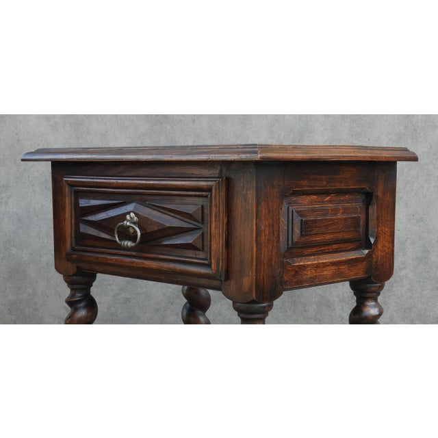 Early 20th Century Louis XIII French Oak Bedside Cabinets with Barley-Twist Legs, 1930, Set of 2 For Sale - Image 9 of 12