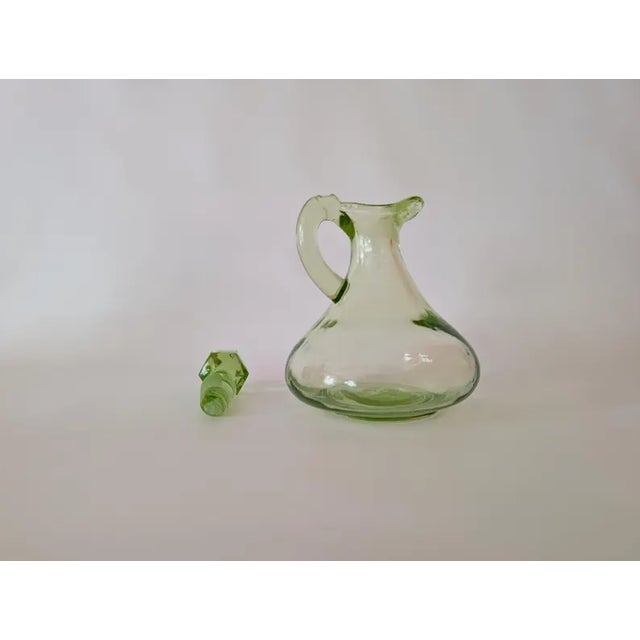 Green Vintage Uranium Glass Cruet With Stopper For Sale - Image 8 of 10