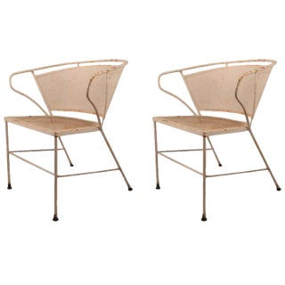 Metal Mesh Garden Chairs Attributed to Woodard - a Pair For Sale