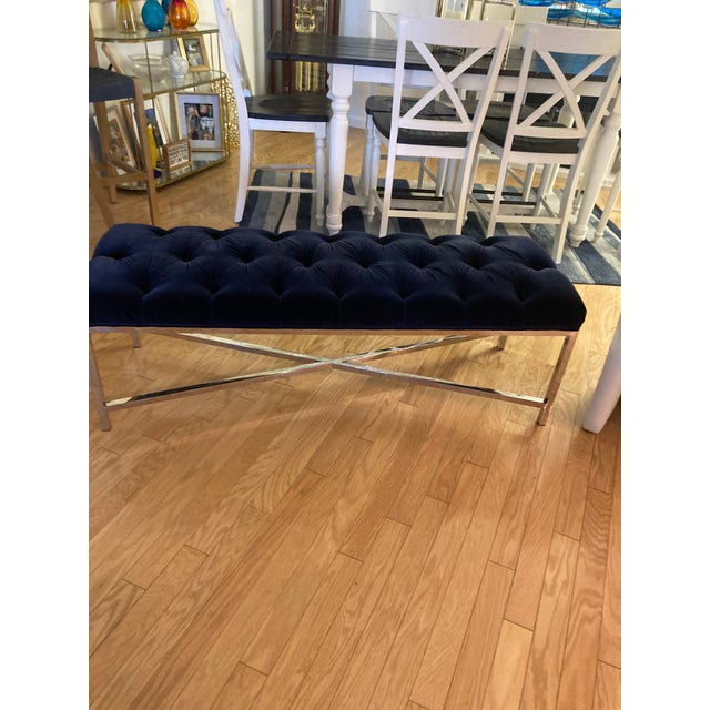 Royal Blue Barclay Butera, Midnight Blue Tufted Bench For Sale - Image 8 of 12