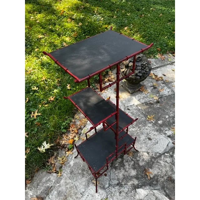 Chinoiserie Late 20th Century Chinoiserie Red Plant Stand For Sale - Image 3 of 11