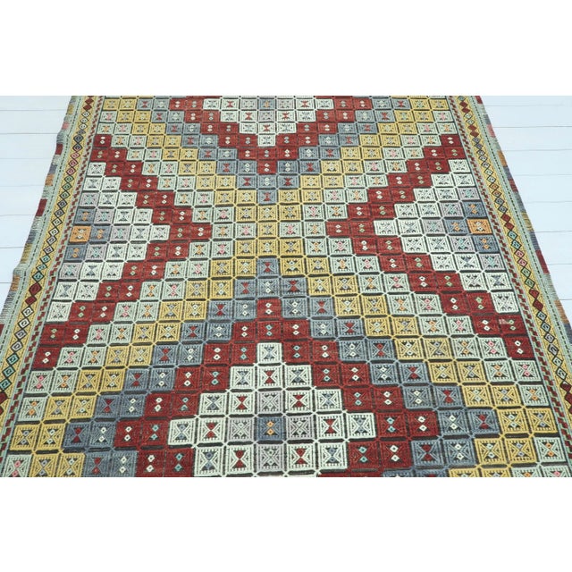 Textile Vintage Oushak Nomad's Kilim Embroidered Rug For Sale - Image 7 of 13