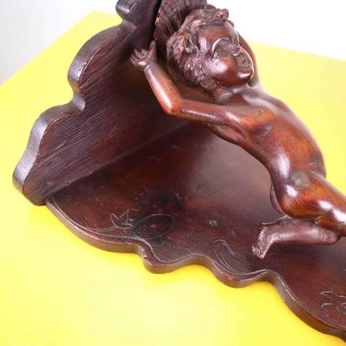 Wood Wooden Shelf with Cherub Sculpture For Sale - Image 7 of 9