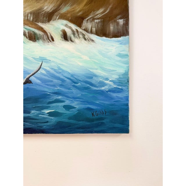 Mid 20th Century Original Seaside Oil Painting Seagulls Cliffs, Signed N. Gibbs Art, Coastal For Sale - Image 5 of 6