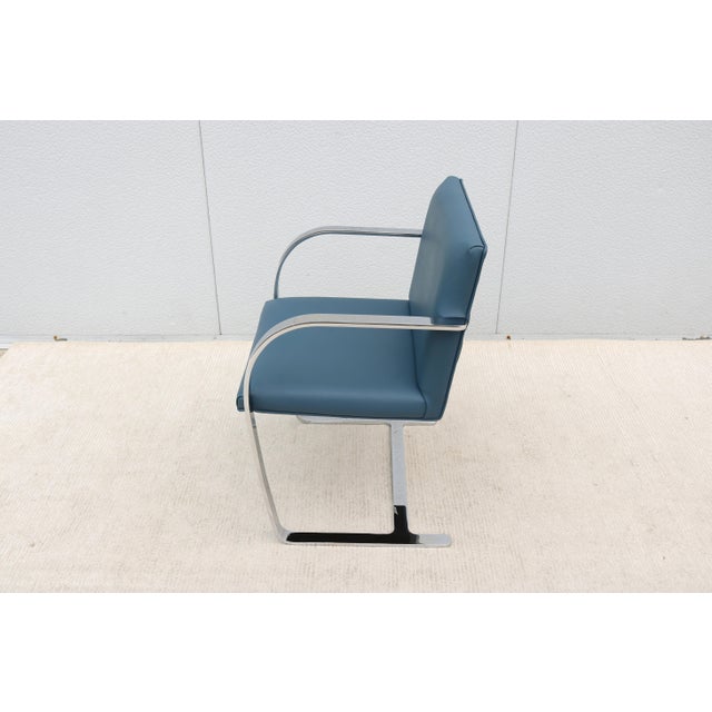 Ludwig Mies Van Der Rohe Brno Flat Bar Chair in Indigo Blue Vinyl by Gordon For Sale - Image 12 of 18