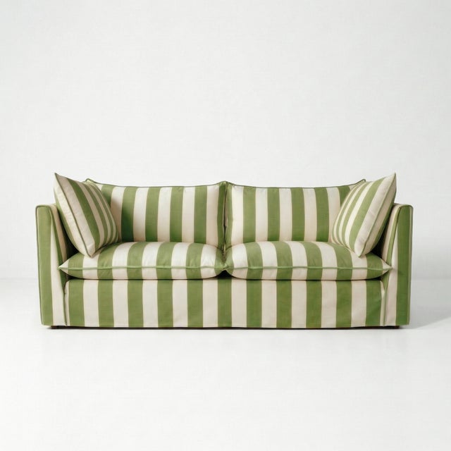 Not Yet Made - Made To Order Sophie Conran Coco 3 Seater Sofa - Spring Green Stripes with Knife Edge Cushion For Sale - Image 5 of 5