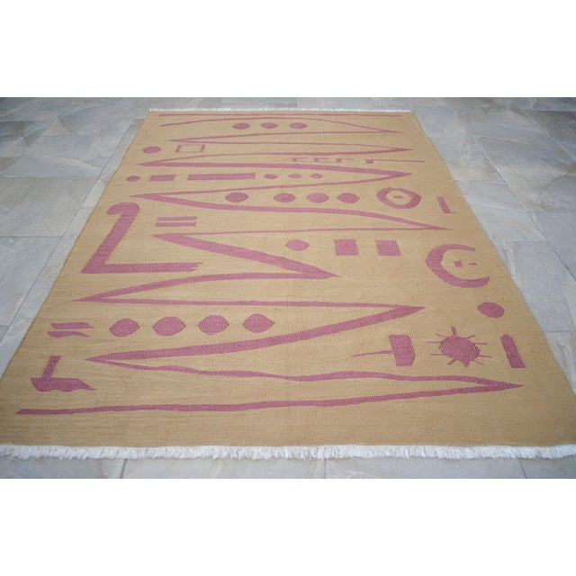 Handmade Modern Silk Rug Paul Klee Inspired Oushak Kilim Modernist Bauhaus Style Pink Beige 4x6 Ft Approx For Sale - Image 18 of 18