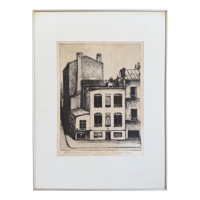Caeyers M., Corner in Paris, 1965, Etching, Framed For Sale
