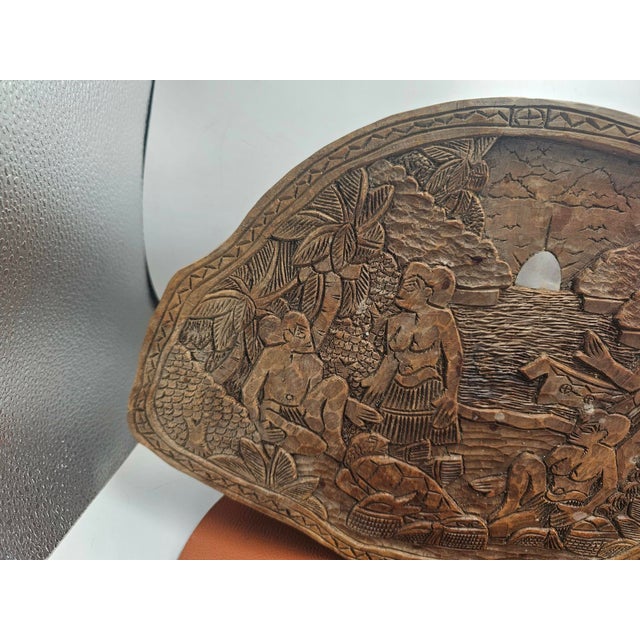 Vintage Carved Bas-Relief Double-Sided Story Board, Palau, 1950s For Sale - Image 10 of 12