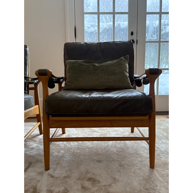 Green Leather & Cane Arm Chair For Sale - Image 8 of 12
