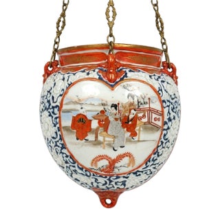 Japanese 19th C Kutani Hanging Vase Meiji Period For Sale