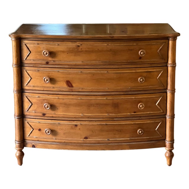 Knotty Pine Bowed Front Faux Bamboo Console/Chest For Sale