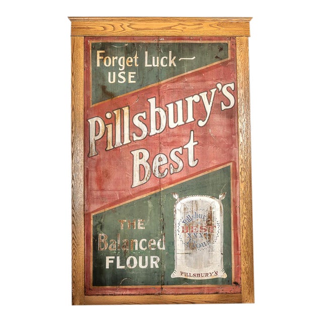 Antique "Pillsbury’s Best" Painted Tin Trade Sign For Sale