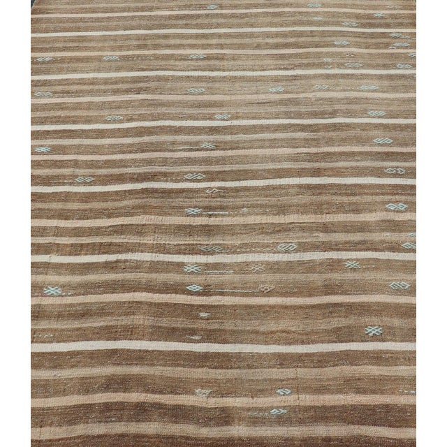 Turkish Vintage Kilim With Embroidered Rug With Tan, Taupe, Brown, and Lt. Blue For Sale - Image 4 of 11
