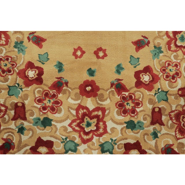 Art Deco Signed Paule Leleu Vintage Art Deco Rug in Gold With Dense Florals - Rug & Kilim For Sale - Image 3 of 9