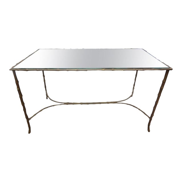 1940s French Maison Baguès Bronze and Mirror Coffee Table For Sale