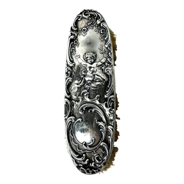 19th Century Sterling Silver Cherub Clothes Brush For Sale