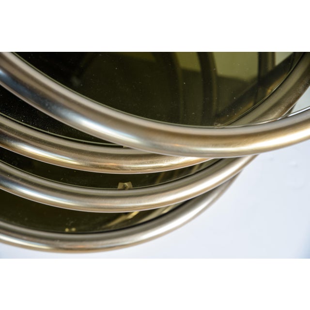 Brass Milo Baughman Style Four-Tier Brass and Smoked Glass Swivel Accent Table For Sale - Image 8 of 9