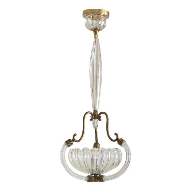 Italian Murano Glass Drop Pendant Attributed to Barovier & Toso, 1940s For Sale