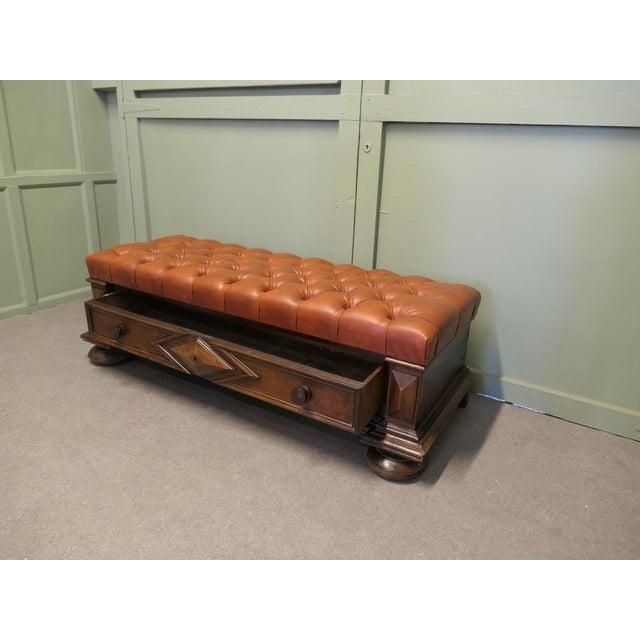 Buttoned Leather Hall Bench, 1920 For Sale - Image 4 of 8