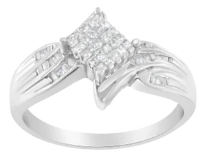 10K White Gold 1/3 Cttw Princess and Baguette Cut Diamond Bypass Style Cocktail Ring (I-J Color, I1-I2 Clarity) - Size 7
