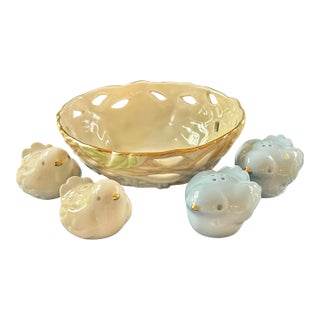 Early 2000’s Lenox “Just Nesting” Fine China Bird Salt and Peppers - Set of 5 Pieces For Sale