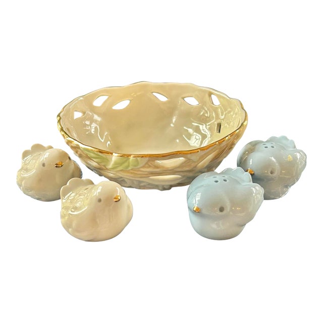 Early 2000’s Lenox “Just Nesting” Fine China Bird Salt and Peppers - Set of 5 Pieces For Sale