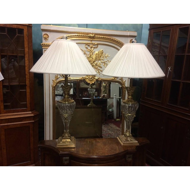 Metal Vintage Table Lamps, Neoclassical Style Lamps, Brass and Crystal Lamps, the Pair For Sale - Image 7 of 10