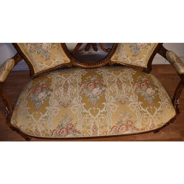 1910 Antique French Louis XV Carved Walnut Loveseat Spring-Seat & New Upholstery For Sale - Image 6 of 11
