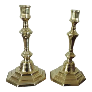 Antique 18th Century French Baroque Brass Candlesticks - a Pair