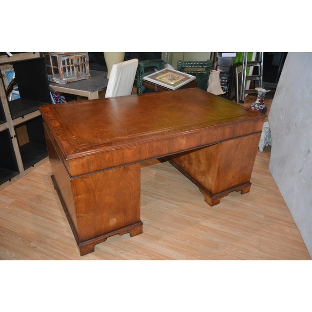 Late 20th Century Burl Walnut Leather Top Exucitive Desk For Sale - Image 16 of 17