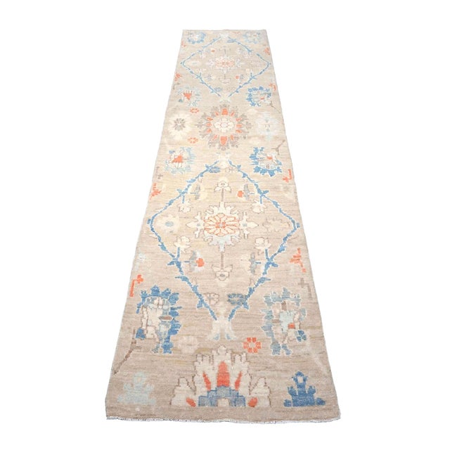 Condition: New Origin: Turkey Design: Oushak Actual size: 2'8" X 11'10" Thickness: 1/8" - 1/4" Colors: Beige, Slate Blue,...