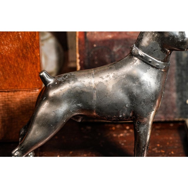 Solid Metal Cast Silverplate Antique Jennings Brothers Boxer Dog Statue Sculpture Pet For Sale - Image 10 of 14