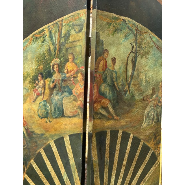 Vintage "Vernis Martin" Antique Style Hand-Painted 4-Panel Folding Screen Room Divider For Sale - Image 4 of 11