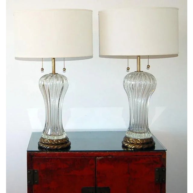 Archimede Seguso Clear Mid-Century Marbro Murano Glass Lamps For Sale - Image 4 of 10