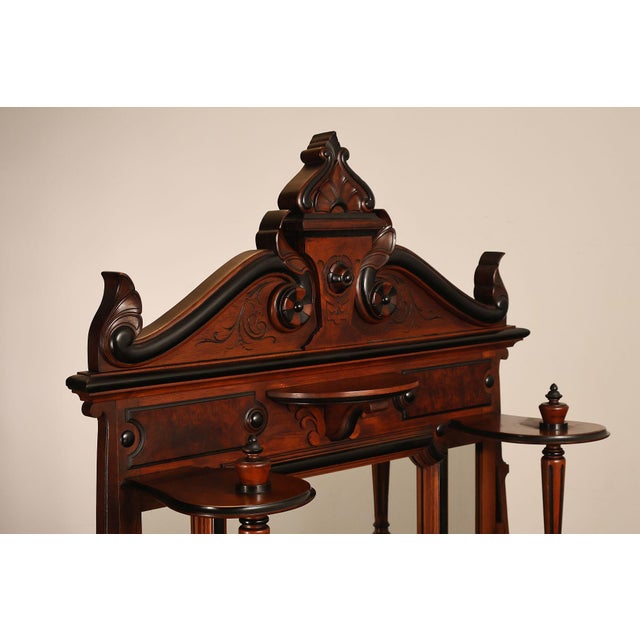 Antique American Renaissance Revival Walnut Mirrored Etagere Hall Tree For Sale - Image 12 of 18