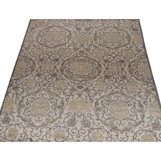Traditional Rug & Kilim’s Classic Style Rug With Gray, Beige and Gold Floral Medallions For Sale - Image 3 of 7