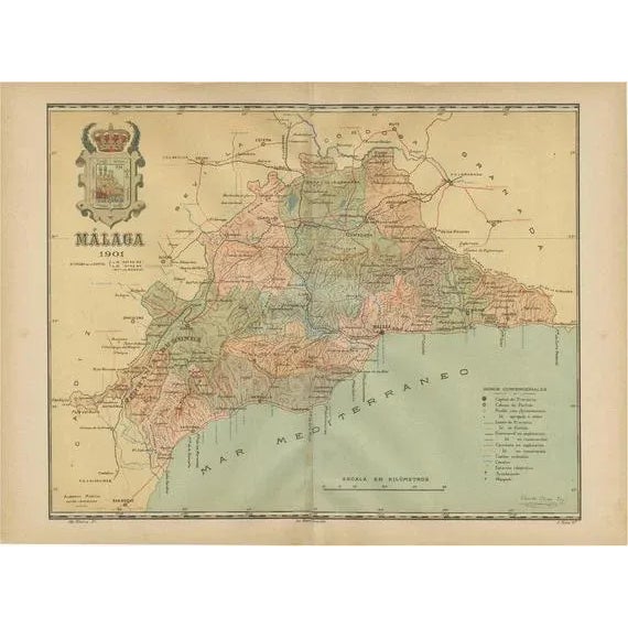 Beige Map of Málaga, 1901 For Sale - Image 8 of 8