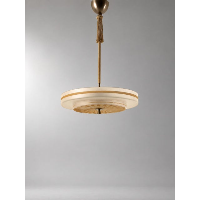 Swedish Modern Pendant Light with Hand-Painted Glass, 1940s For Sale - Image 10 of 10