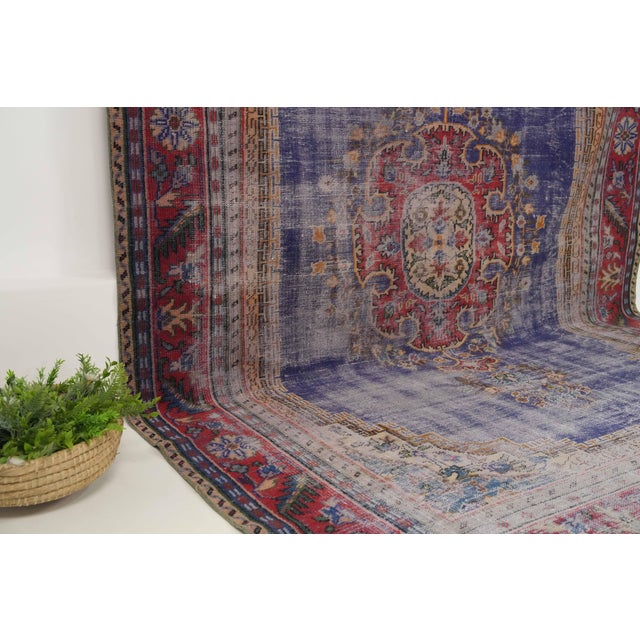 1970s Vintage Turkish Handmade Wool Cotton Blue Area Rug For Sale - Image 12 of 12